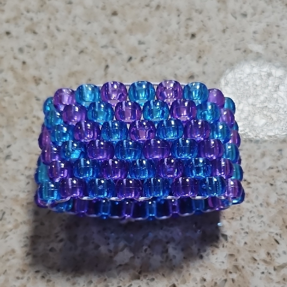 Blue and Purple Beaded Ring
